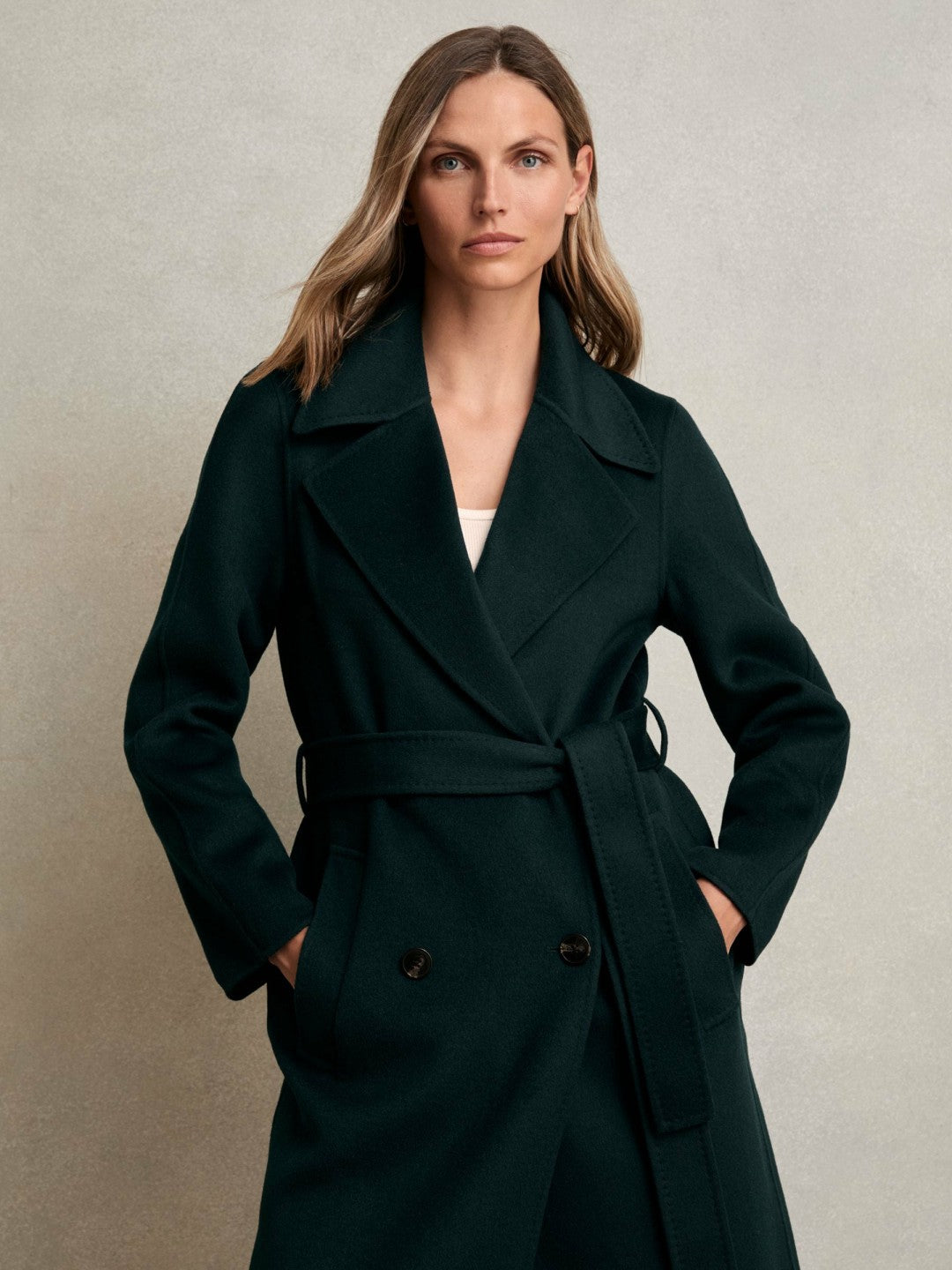 Petite Double-Breasted Blindseam Coat Wool-Blend in Green Women | Reiss