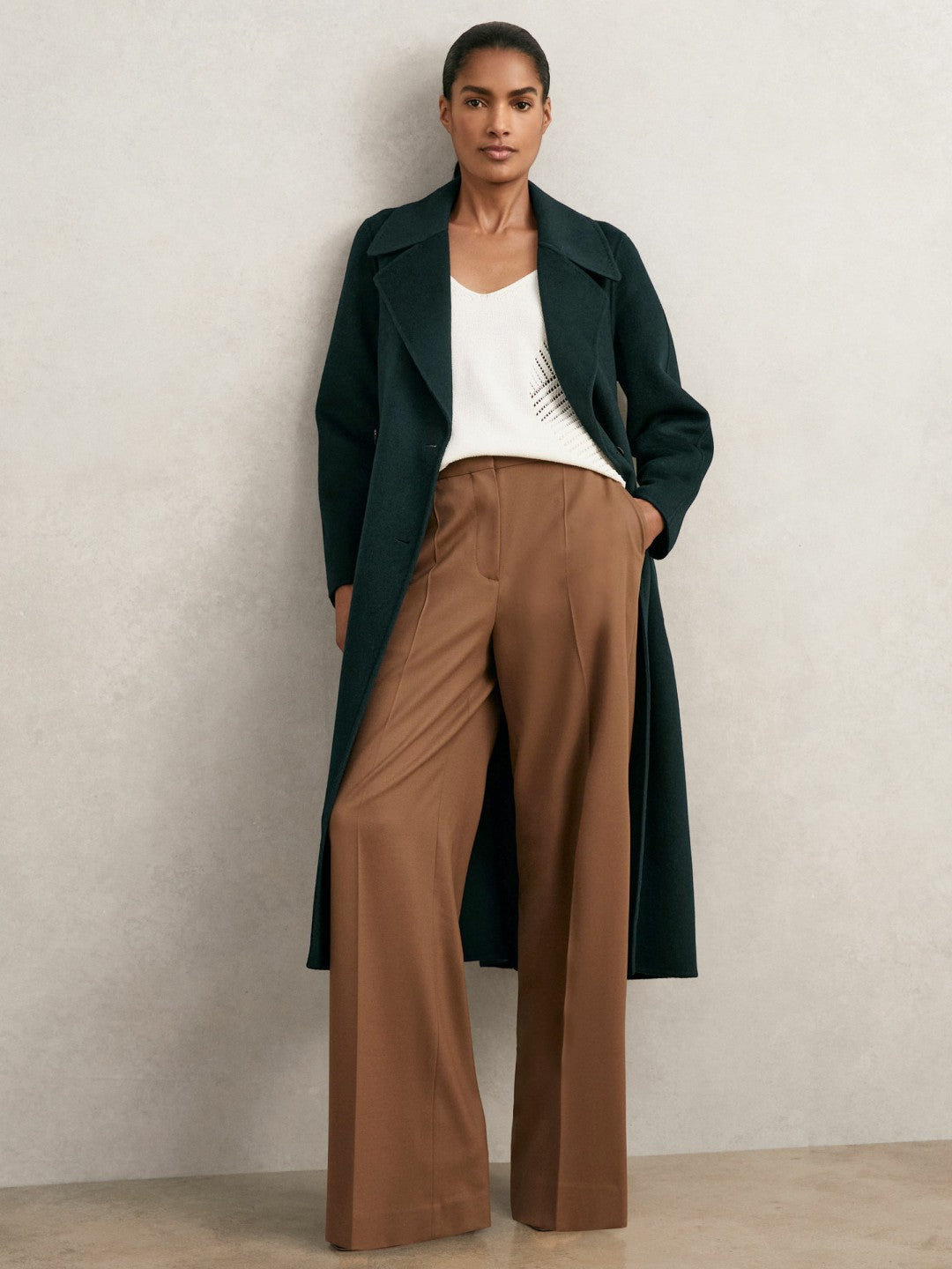 Double-Breasted Blindseam Coat Wool-Blend in Green Women | Reiss
