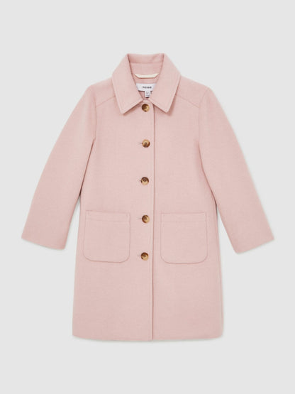 13-14 yrs Wool-Blend Single-Breasted Coat in Pink Children & Baby | Reiss