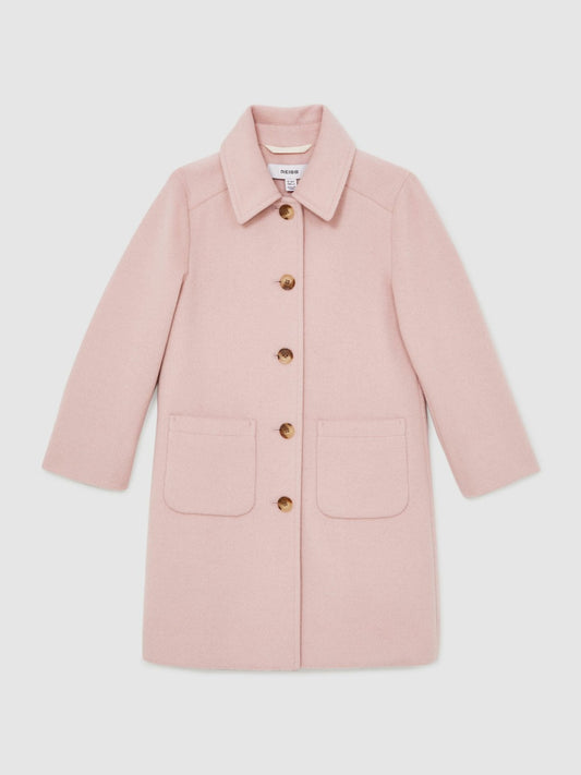 13-14 yrs Wool-Blend Single-Breasted Coat in Pink Children & Baby | Reiss
