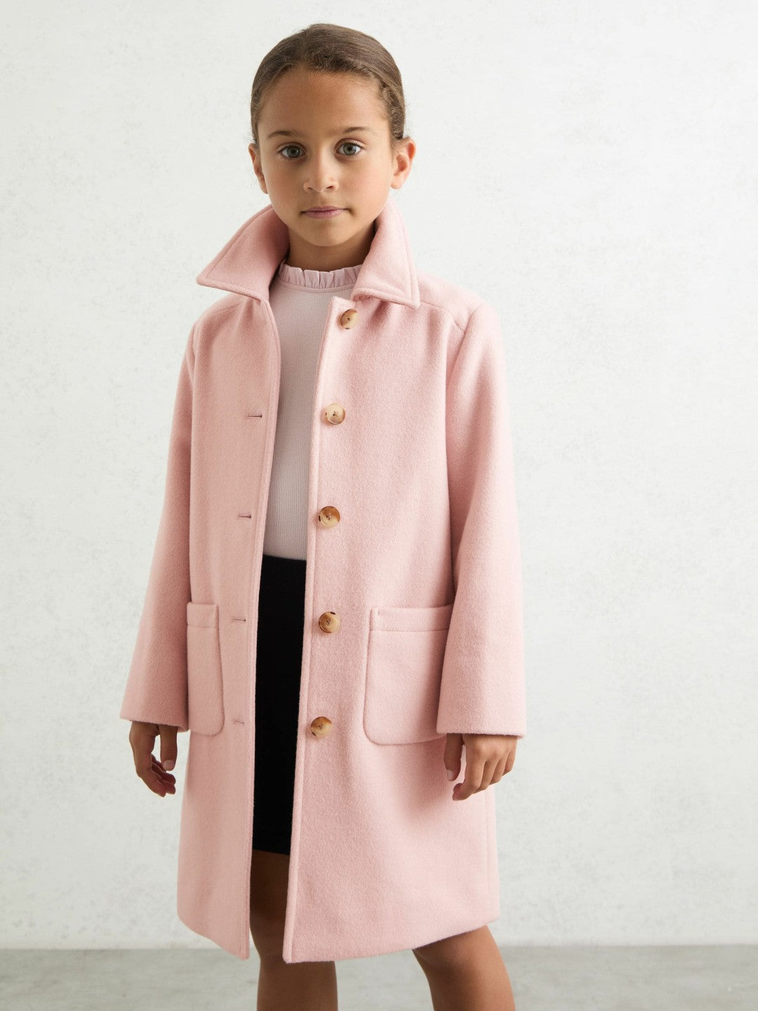 13-14 yrs Wool-Blend Single-Breasted Coat in Pink Children & Baby | Reiss