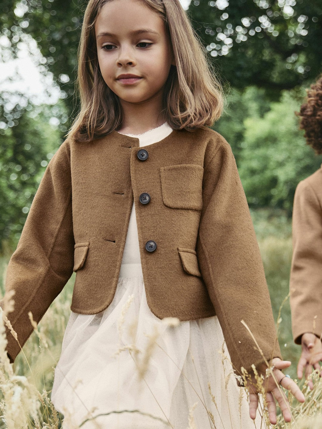 3-9 yrs Wool-Blend Cropped Collarless Jacket in Camel Children & Baby | Reiss
