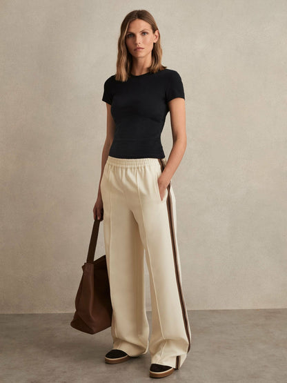 Side-Stripe Wide-Leg Trousers in Cream Women | Reiss