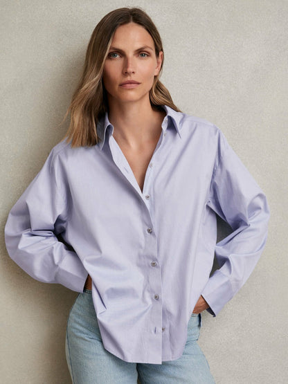 Cotton Button Through Oxford Shirt in Blue Women | Reiss