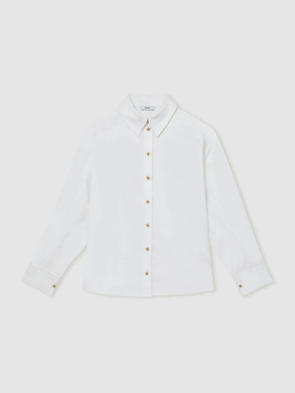 Cotton Button Through Oxford Shirt in White Women | Reiss