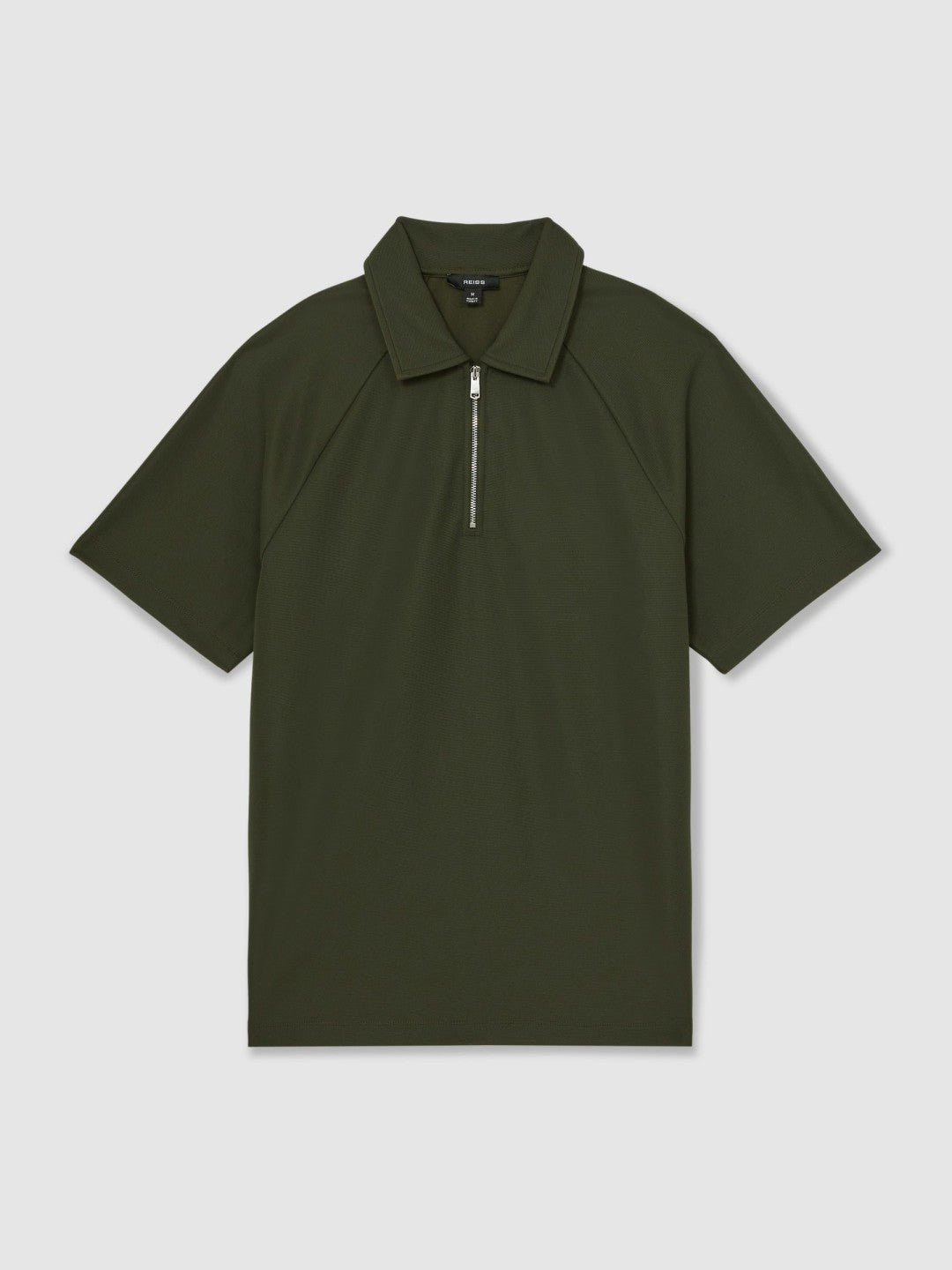Textured Raglan Half-Zip Polo Shirt in Green Men | Reiss