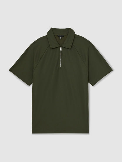 Textured Raglan Half-Zip Polo Shirt in Green Men | Reiss