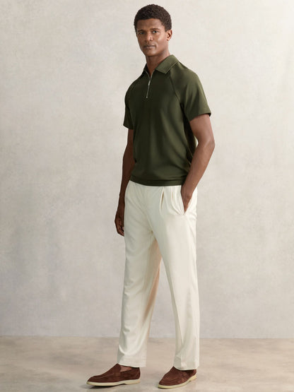 Textured Raglan Half-Zip Polo Shirt in Green Men | Reiss