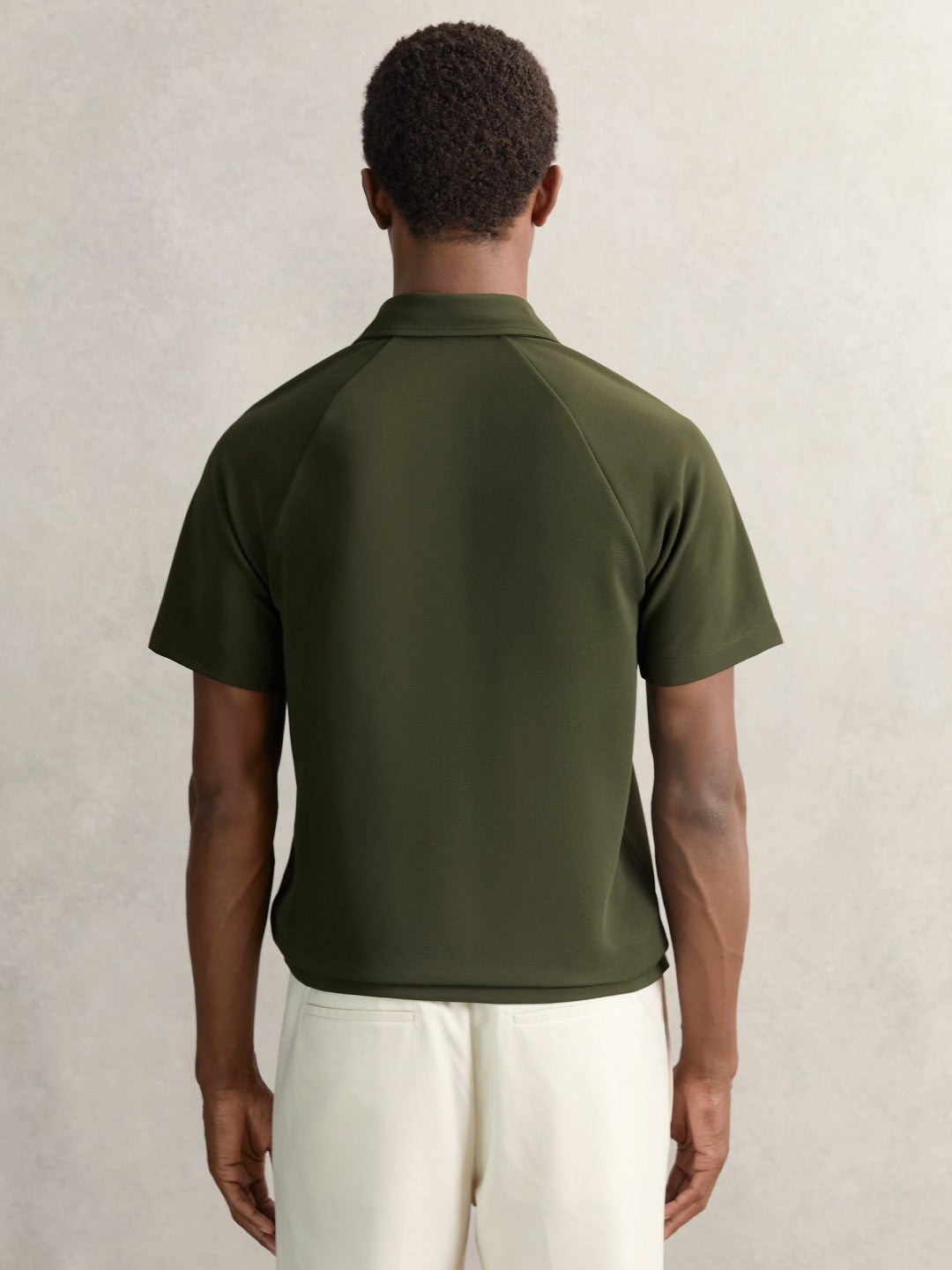 Textured Raglan Half-Zip Polo Shirt in Green Men | Reiss