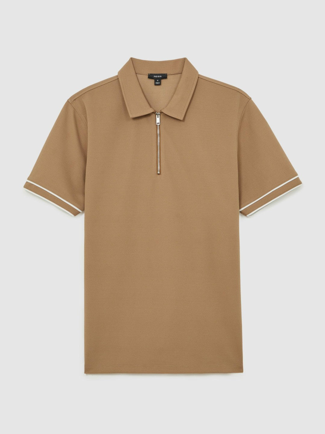 Textured Half-Zip Tipped Polo Shirt in Camel Men | Reiss