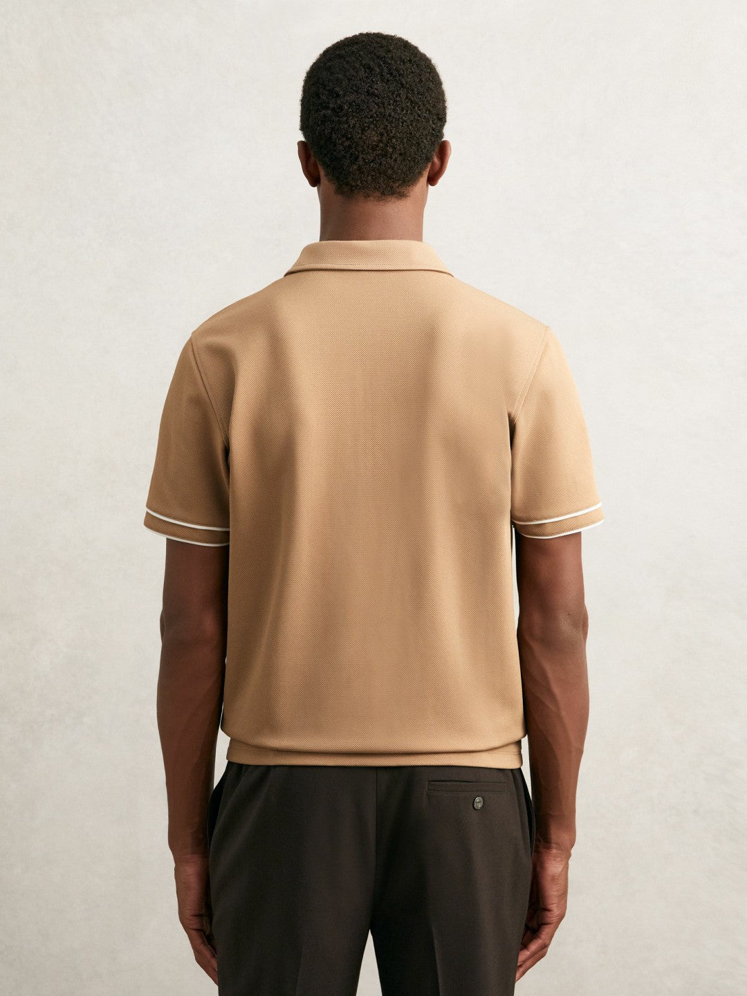 Textured Half-Zip Tipped Polo Shirt in Camel Men | Reiss