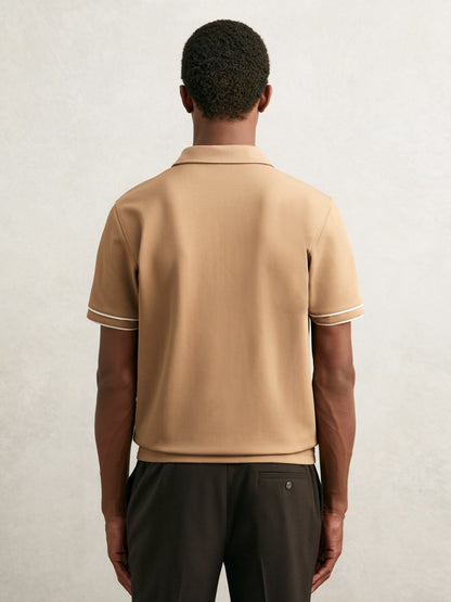 Textured Half-Zip Tipped Polo Shirt in Camel Men | Reiss