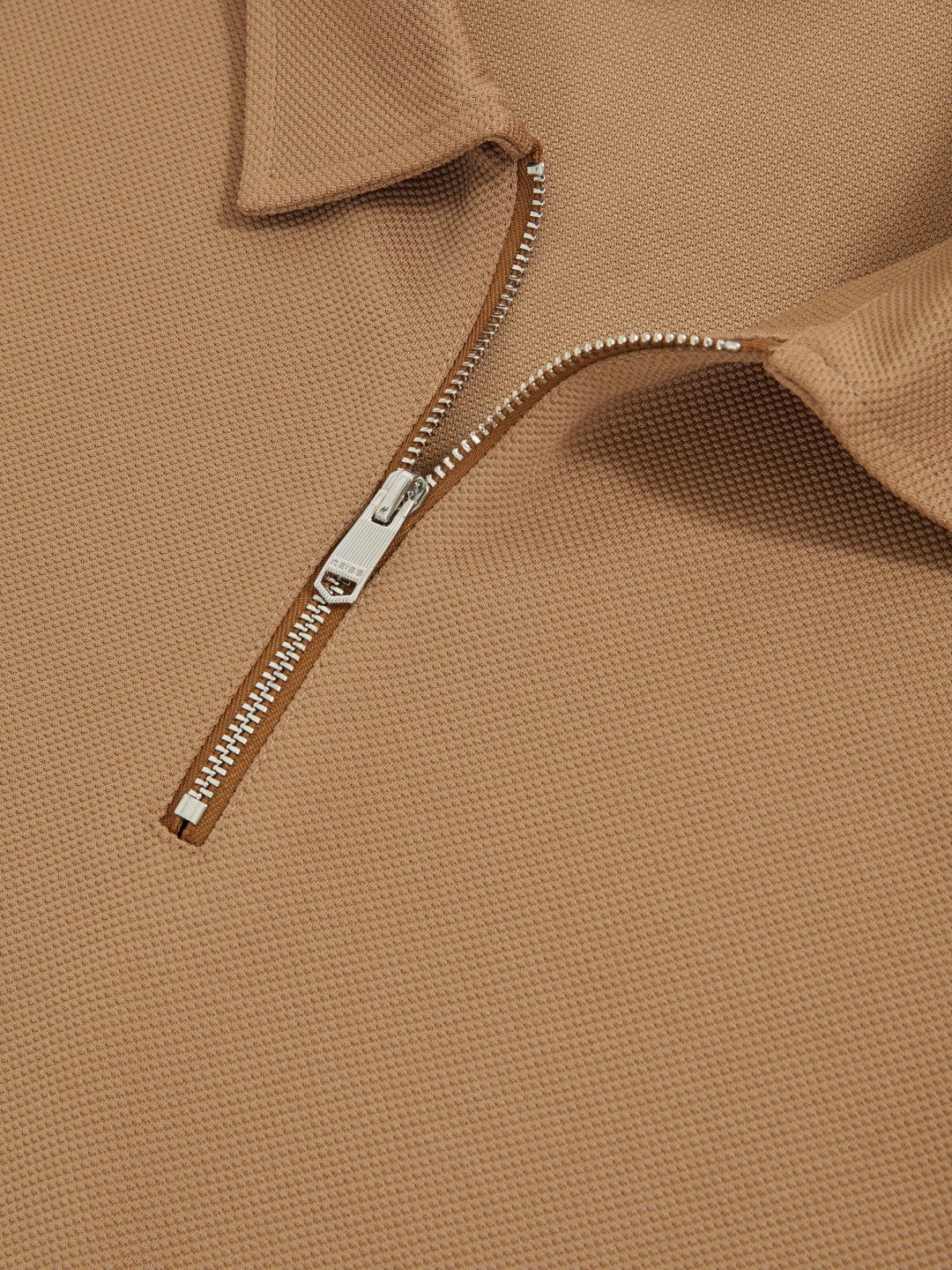 Textured Half-Zip Tipped Polo Shirt in Camel Men | Reiss