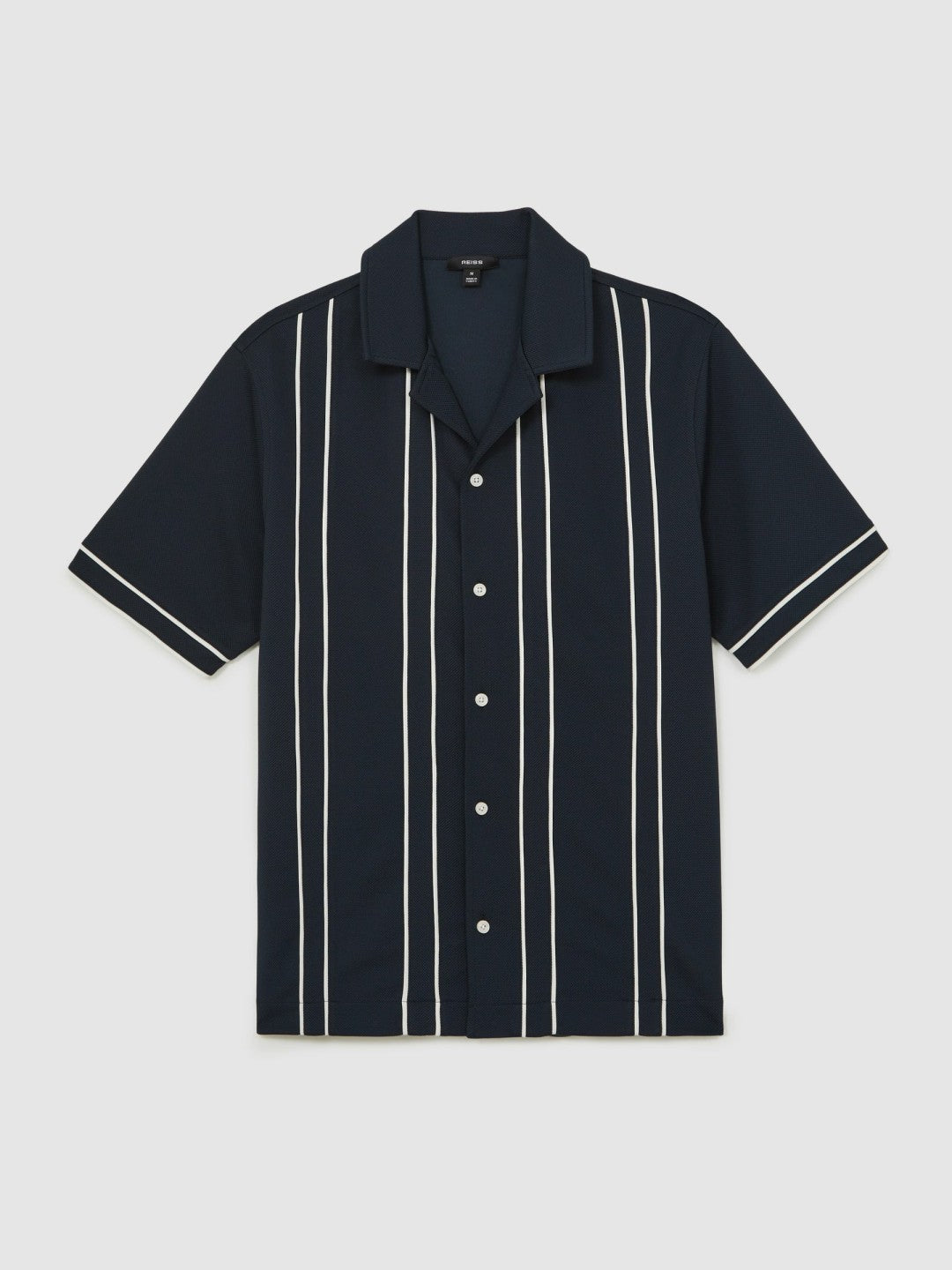 Piped-Stripe Cuban-Collar Shirt in Navy/White Men | Reiss