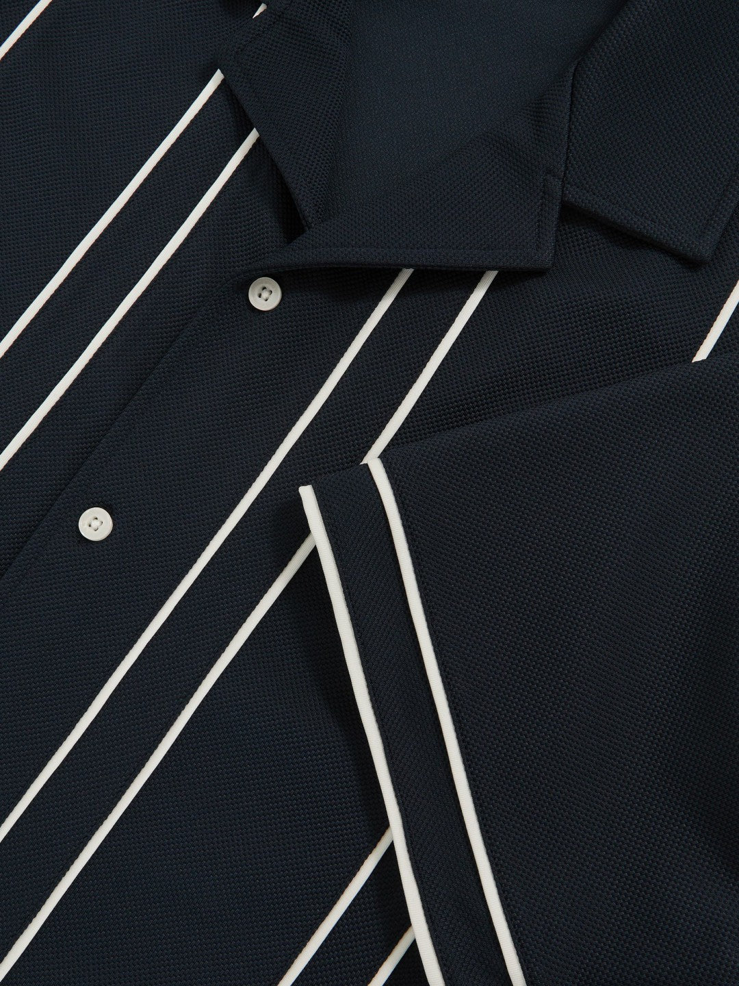 Piped-Stripe Cuban-Collar Shirt in Navy/White Men | Reiss
