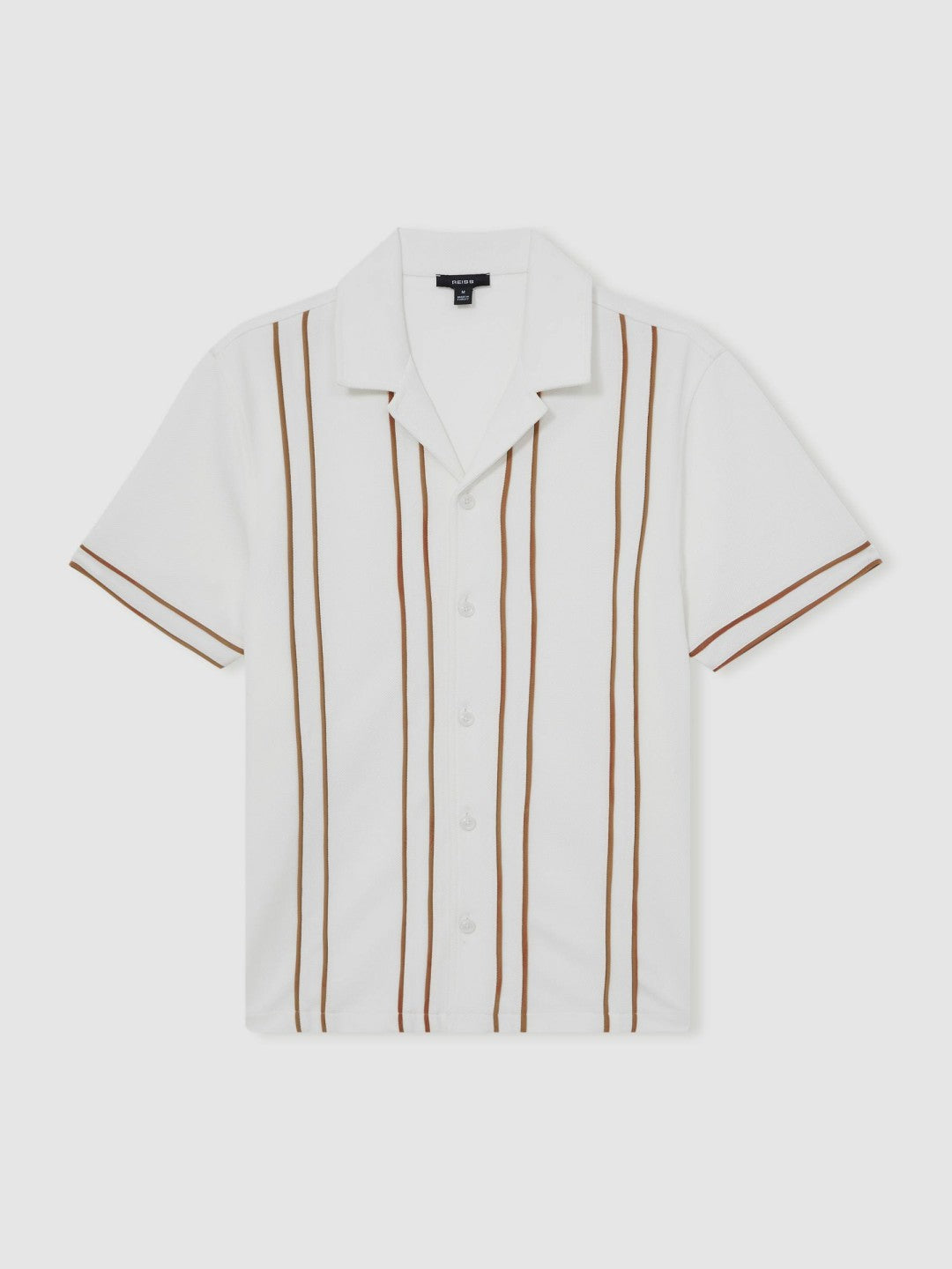 Piped-Stripe Cuban-Collar Shirt in White/Camel Men | Reiss