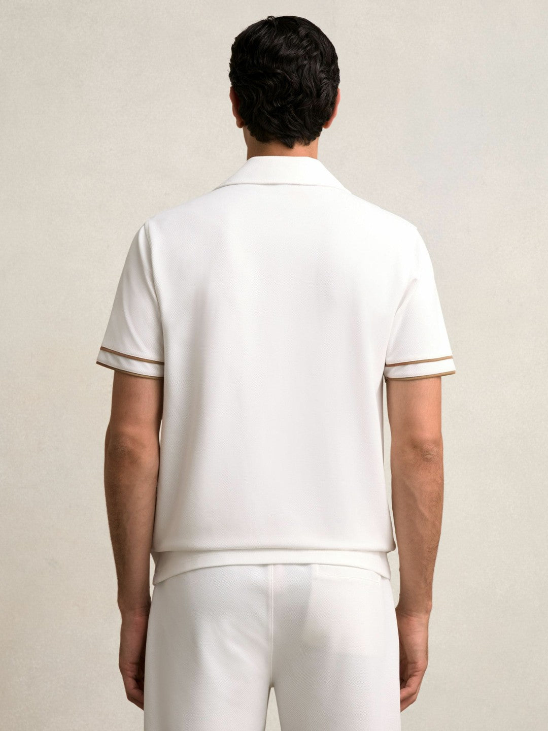 Piped-Stripe Cuban-Collar Shirt in White/Camel Men | Reiss