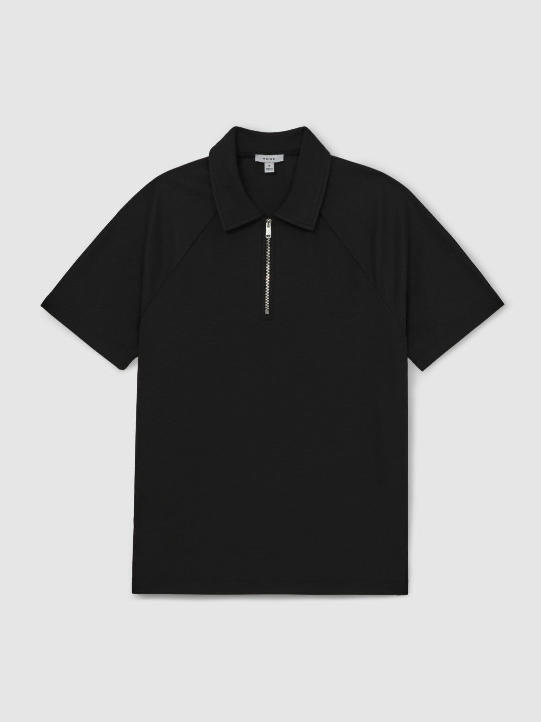 Textured Raglan Half-Zip Polo Shirt in Black Men | Reiss