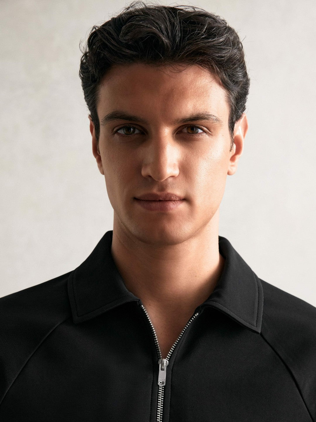 Textured Raglan Half-Zip Polo Shirt in Black Men | Reiss