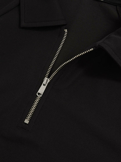 Textured Raglan Half-Zip Polo Shirt in Black Men | Reiss