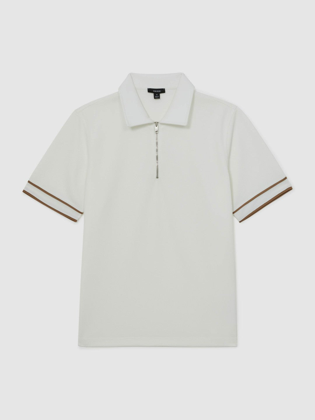 Textured Half-Zip Tipped Polo Shirt in White Men | Reiss