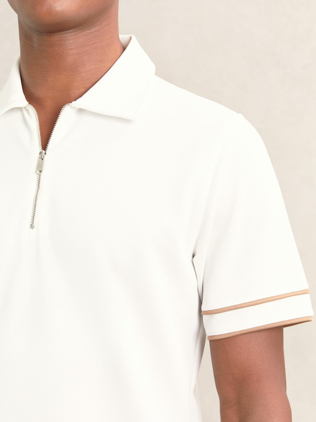 Textured Half-Zip Tipped Polo Shirt in White Men | Reiss