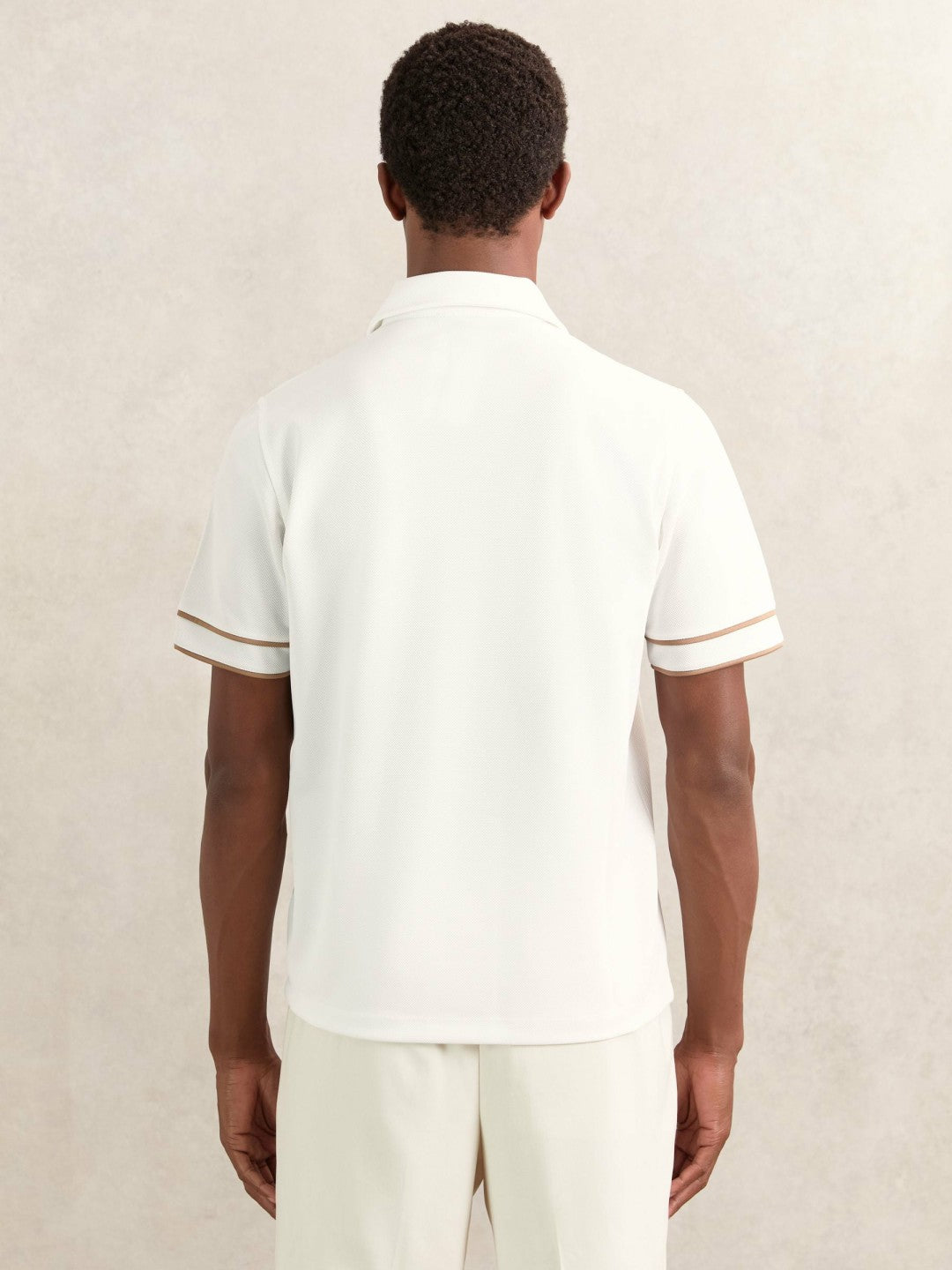 Textured Half-Zip Tipped Polo Shirt in White Men | Reiss