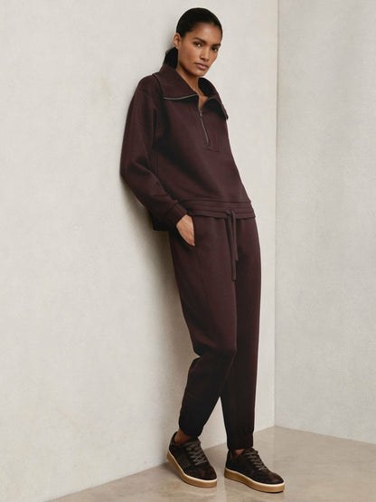 Tapered Elasticated-Waist Joggers in Plum Women | Reiss