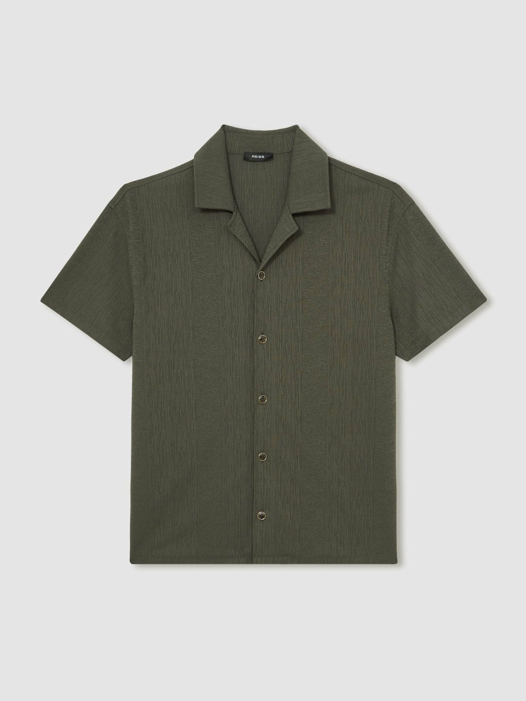 Jacquard-Stripe Cuban-Collar Shirt in Dark Green Men | Reiss
