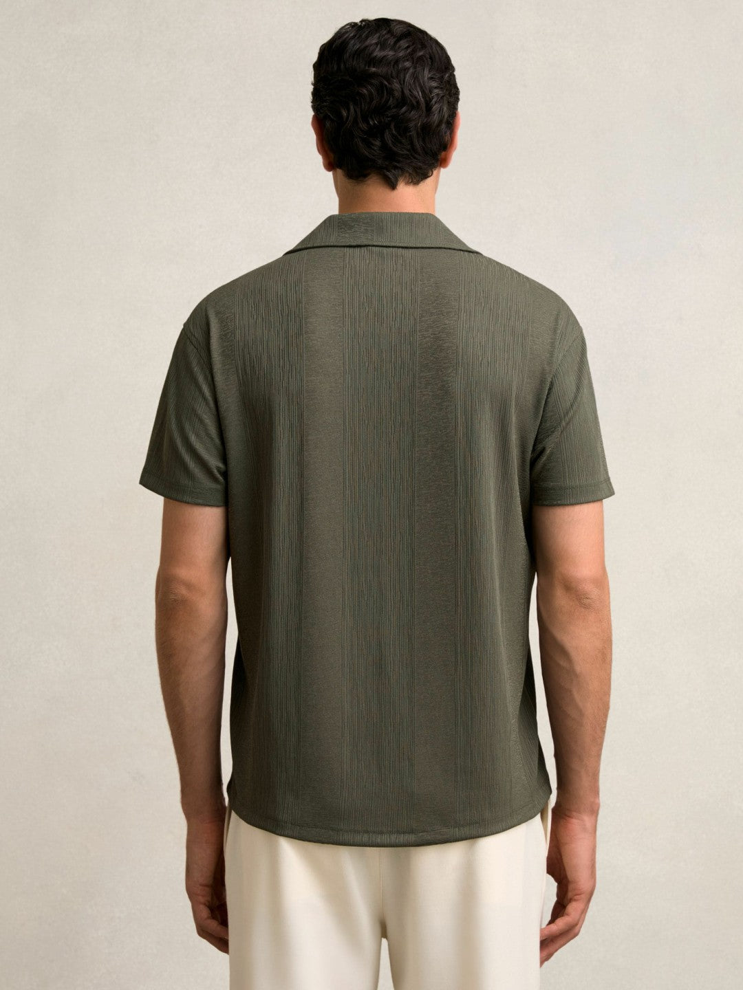 Jacquard-Stripe Cuban-Collar Shirt in Dark Green Men | Reiss
