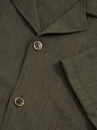 Jacquard-Stripe Cuban-Collar Shirt in Dark Green Men | Reiss