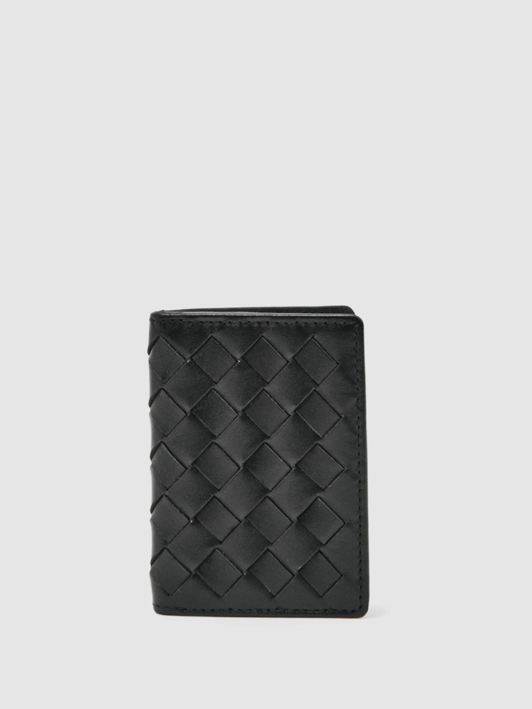 Leather Large Lattice-Effect Cardholder in Black Men | Reiss