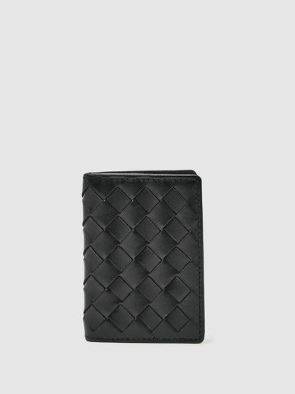 Leather Large Lattice-Effect Cardholder in Black Men | Reiss