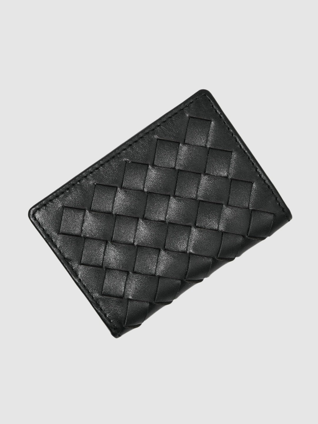 Leather Large Lattice-Effect Cardholder in Black Men | Reiss