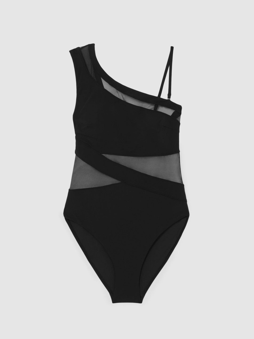One Shoulder Mesh Panel Swimsuit in Black Women | Reiss