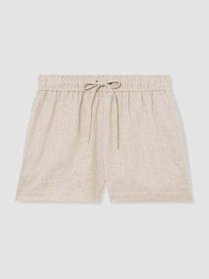 Linen-Blend Drawstring Shorts in Neutral Women | Reiss