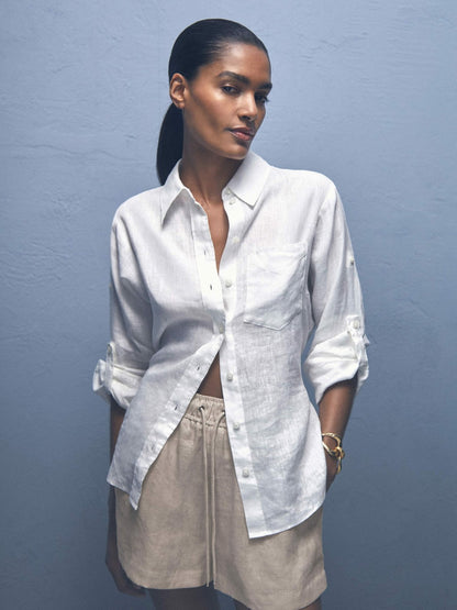 Linen-Blend Drawstring Shorts in Neutral Women | Reiss