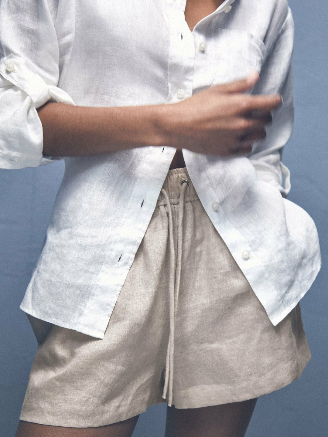 Linen-Blend Drawstring Shorts in Neutral Women | Reiss