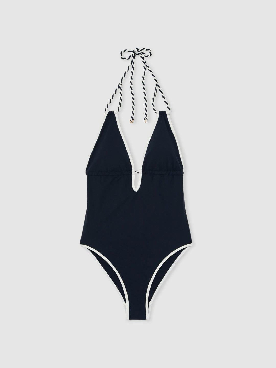 Contrast-Trim Plunge-Neck Swimsuit in Navy/White Women | Reiss