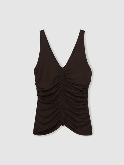 Stretch Lyocell Jersey Ruched Vest in Chocolate Brown Women | Reiss