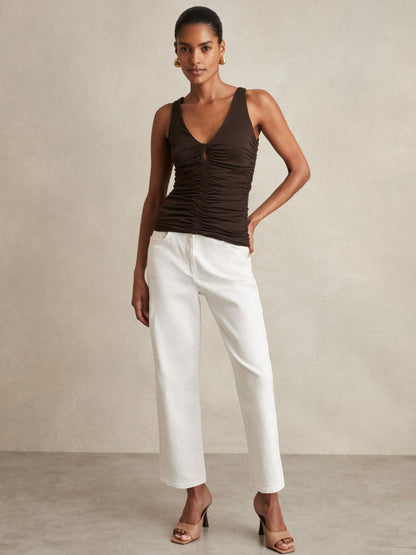 Stretch Lyocell Jersey Ruched Vest in Chocolate Brown Women | Reiss