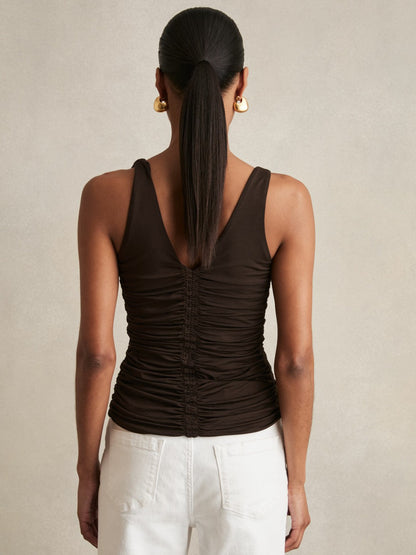 Stretch Lyocell Jersey Ruched Vest in Chocolate Brown Women | Reiss