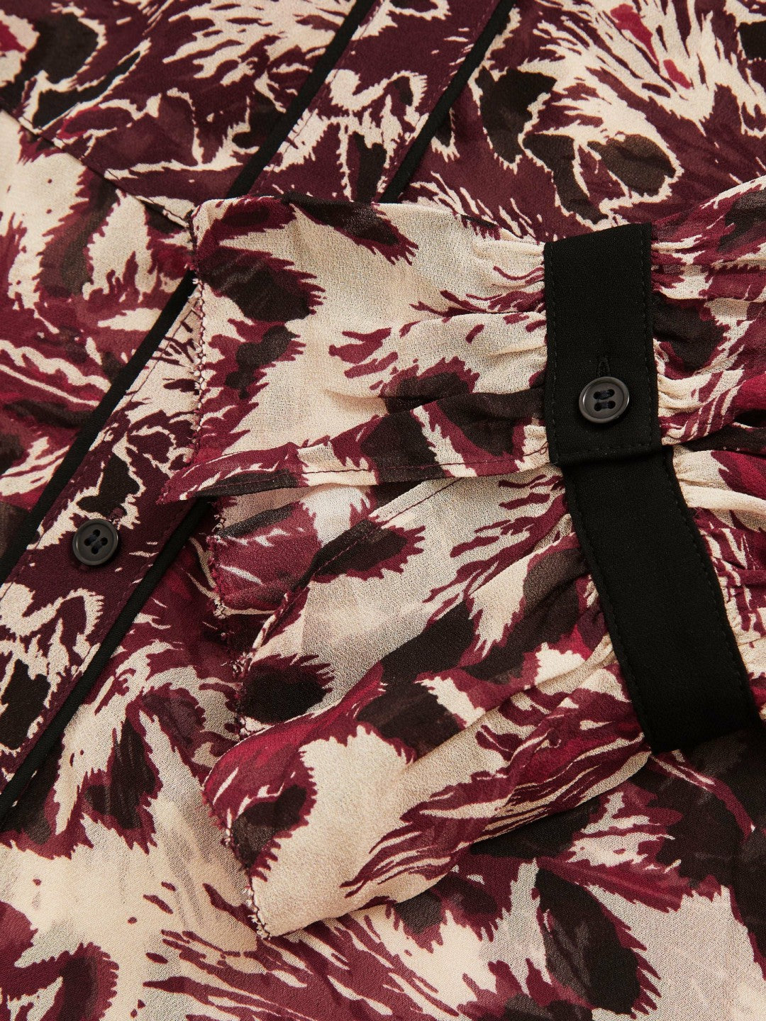 Abstract-Print Ruffle-Neck Shirt in Burgundy/Cream Women | Reiss