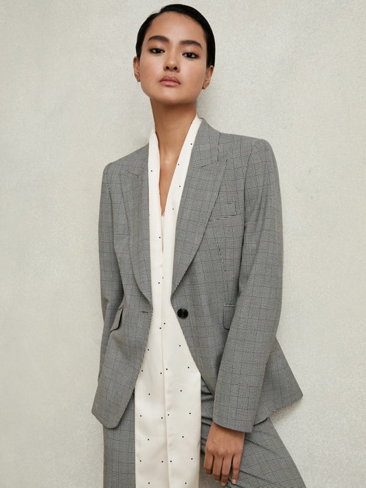 Single-Breasted Check Suit Blazer in Grey Women | Reiss