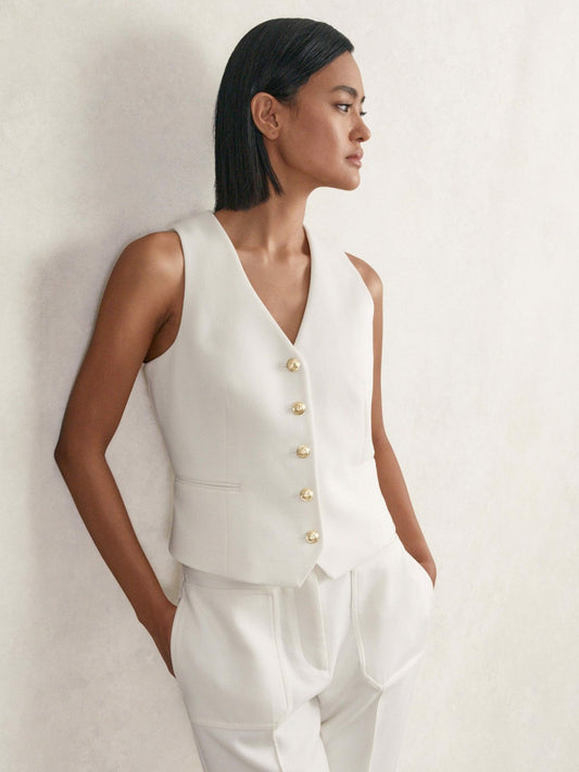 Single-Breasted Twill Waistcoat With Wool in White Women | Reiss