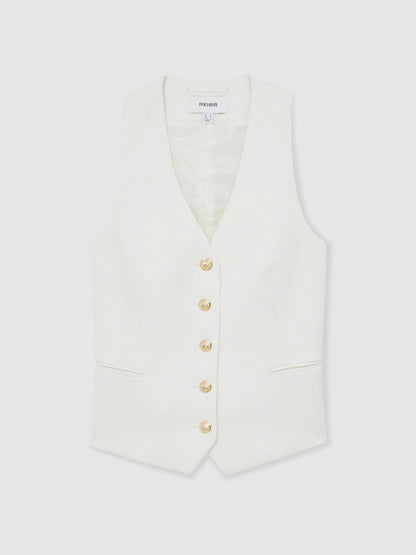 Single-Breasted Twill Waistcoat With Wool in White Women | Reiss