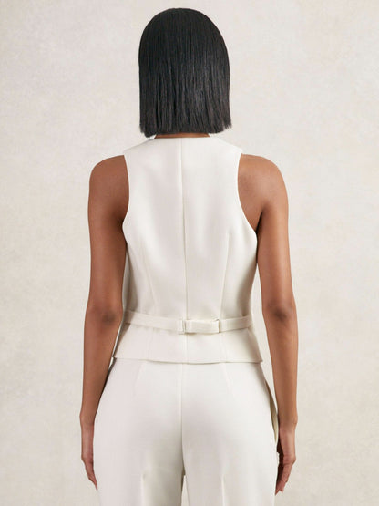 Single-Breasted Twill Waistcoat With Wool in White Women | Reiss