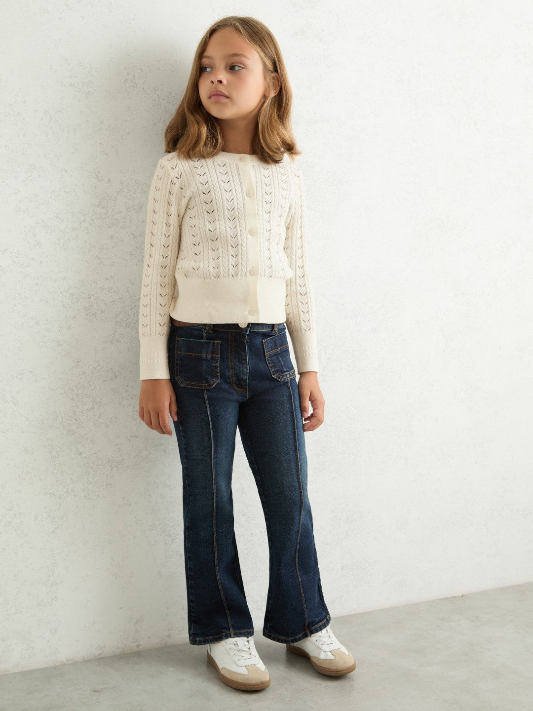 Wool-Cotton Pointelle Cardigan in Ivory Children & Baby | Reiss