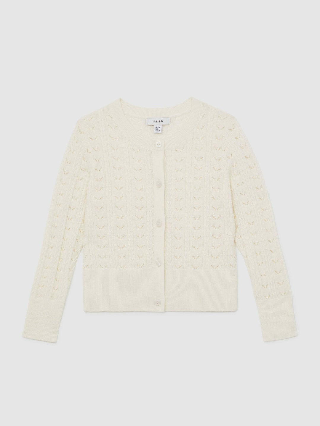 Wool-Cotton Pointelle Cardigan in Ivory Children & Baby | Reiss