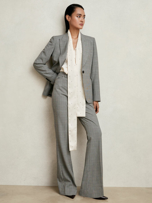 Petite Single-Breasted Check Suit Blazer in Grey Women | Reiss